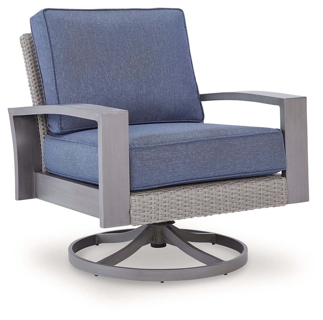 Half Moon Beach Blue/Gray Outdoor Swivel Lounge Chair with Cushion from Ashley - Luna Furniture