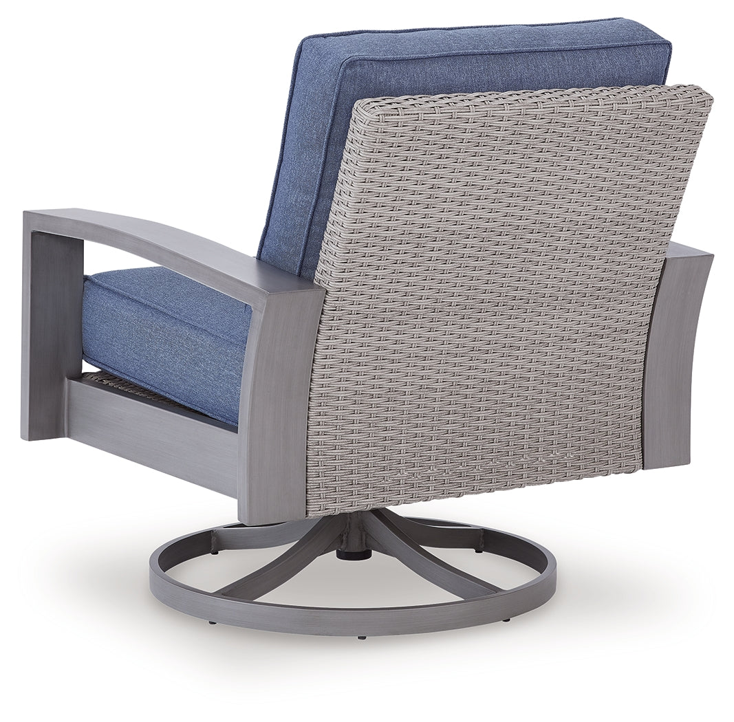 Half Moon Beach Blue/Gray Outdoor Swivel Lounge Chair with Cushion from Ashley - Luna Furniture