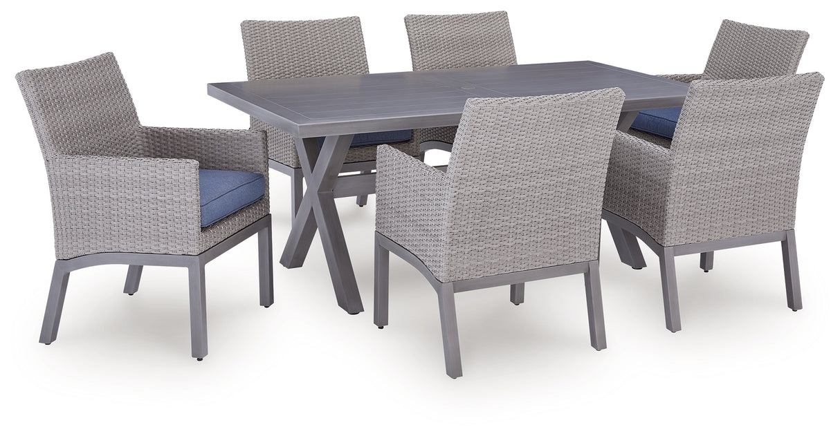 Half Moon Beach Outdoor Dining Table and 6 Armchairs in Gray from Ashley - Luna Furniture