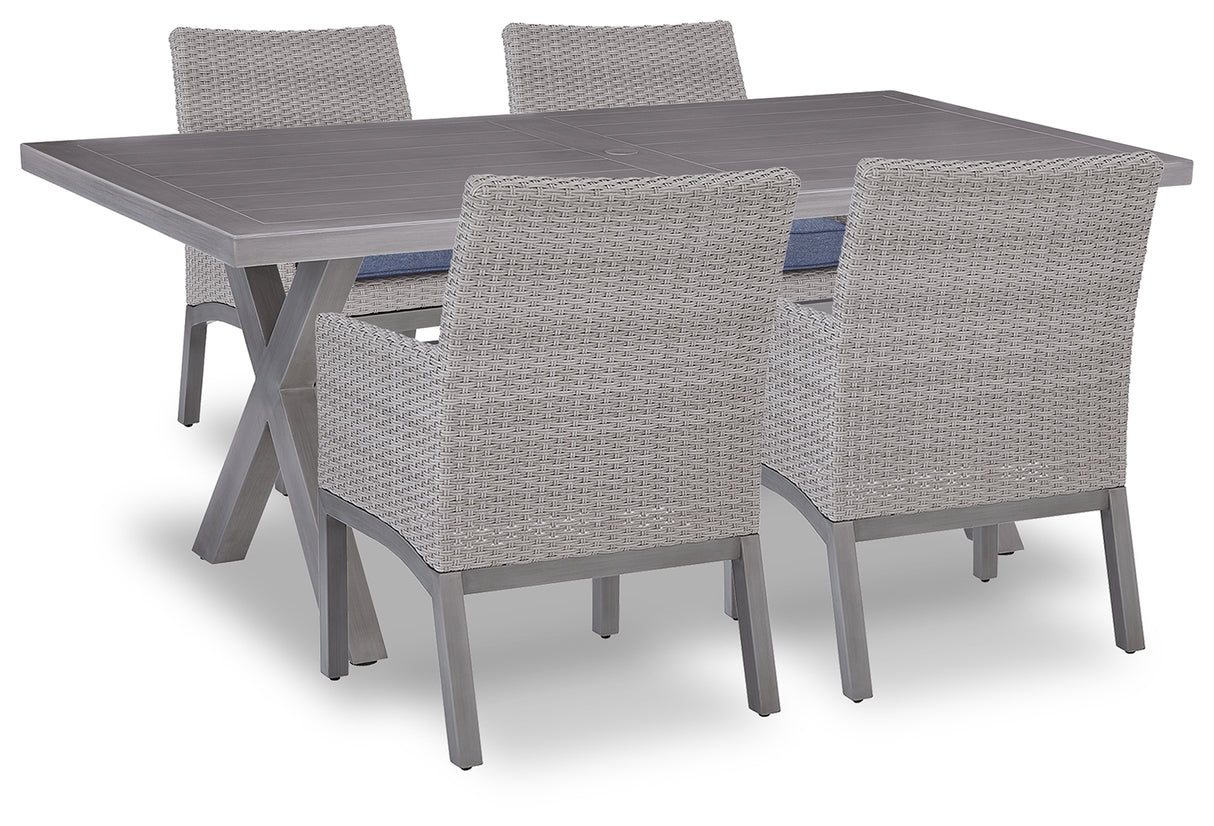 Half Moon Beach Outdoor Dining Table and 4 Chairs in Gray from Ashley - Luna Furniture