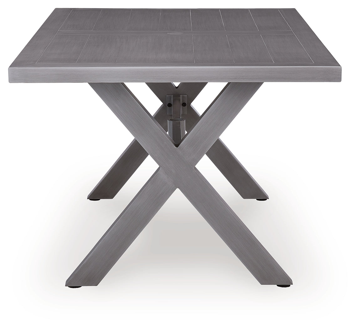 Half Moon Beach Outdoor Dining Table and 4 Chairs in Gray from Ashley - Luna Furniture