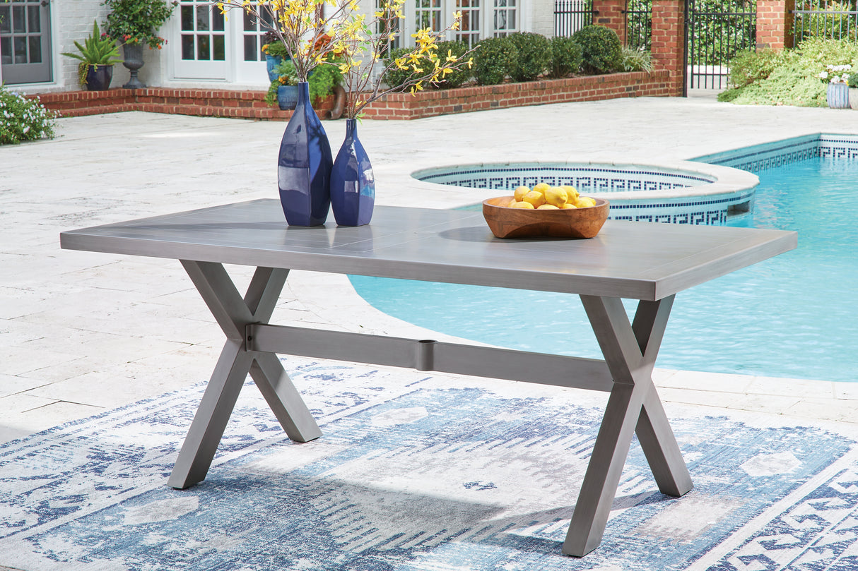 Half Moon Beach Outdoor Dining Table and 4 Chairs in Gray from Ashley - Luna Furniture