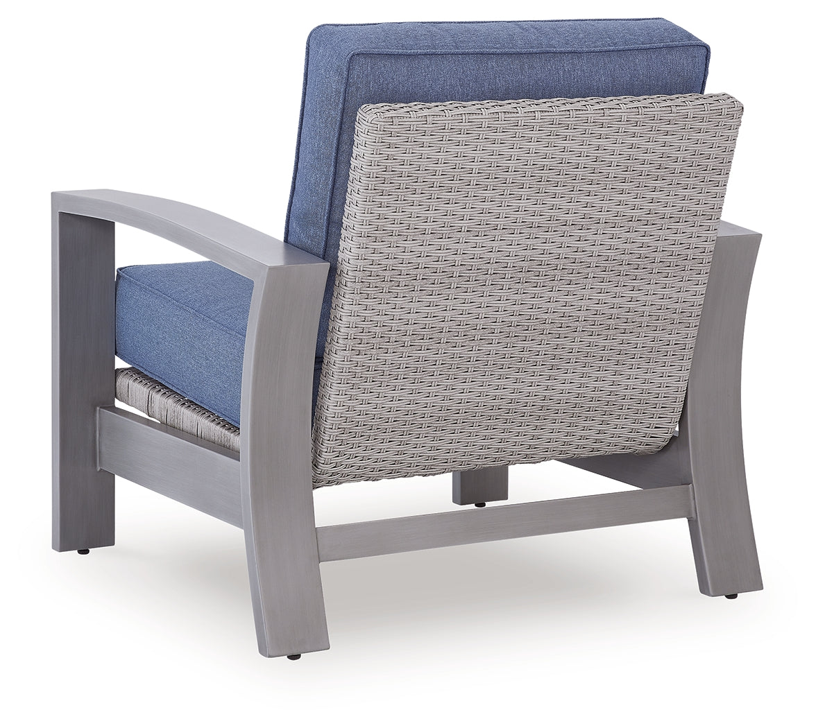 Half Moon Beach Outdoor Sofa and 2 Chairs with Coffee Table in Blue/Gray from Ashley - Luna Furniture