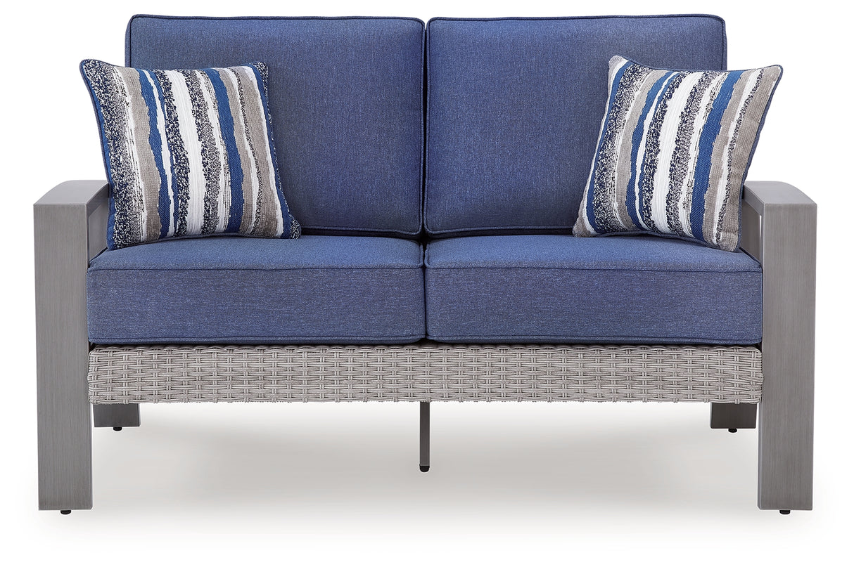 Half Moon Beach Outdoor Sofa and Loveseat in Blue/Gray from Ashley - Luna Furniture