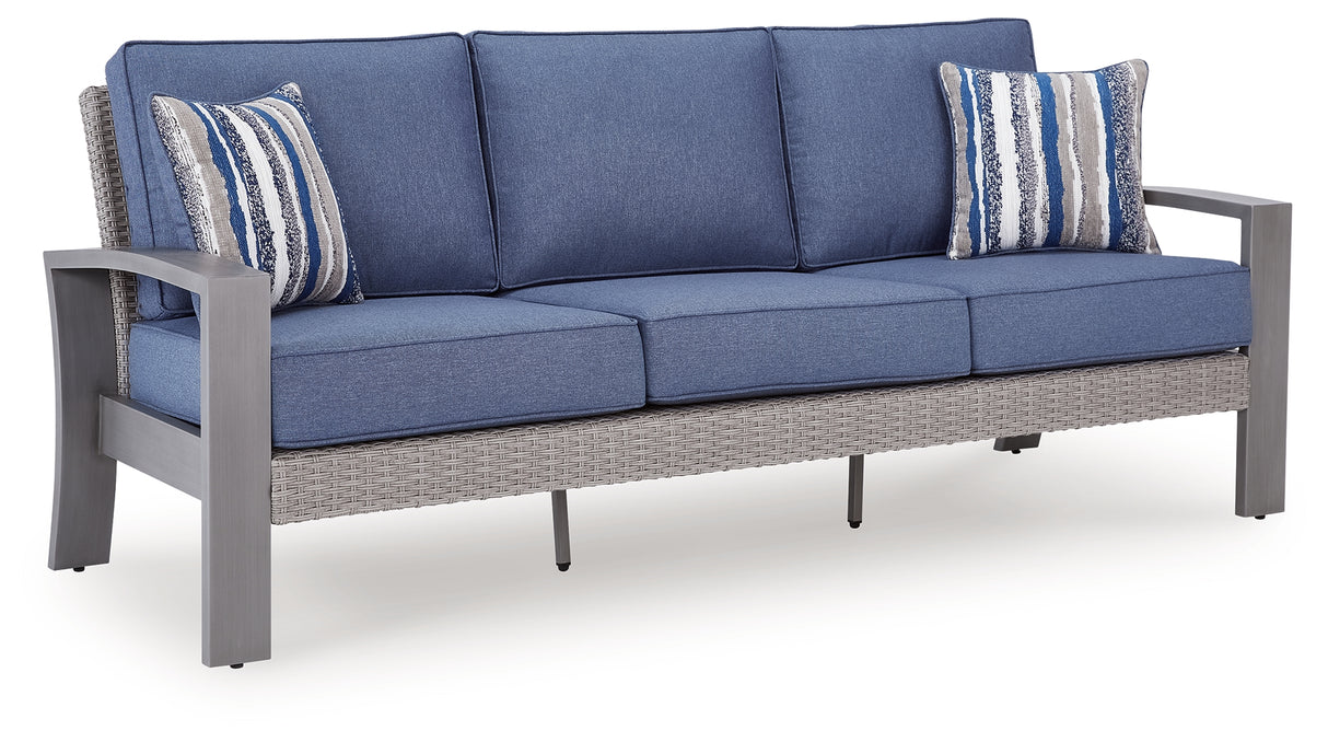Half Moon Beach Outdoor Sofa and Loveseat in Blue/Gray from Ashley - Luna Furniture