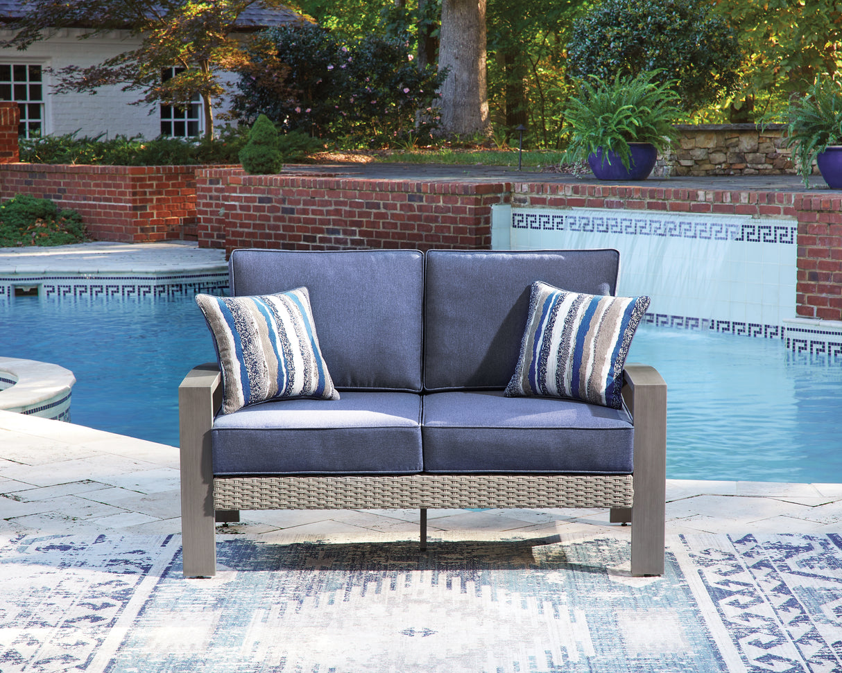 Half Moon Beach Outdoor Sofa and Loveseat in Blue/Gray from Ashley - Luna Furniture