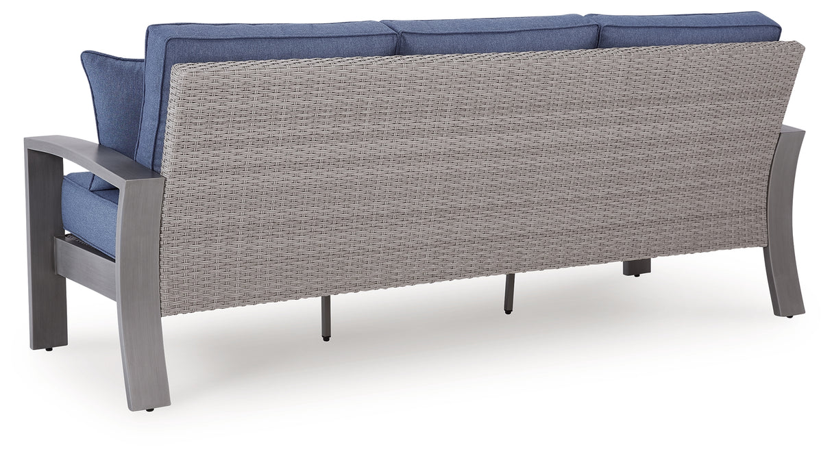 Half Moon Beach Outdoor Sofa and Loveseat with Coffee Table in Blue/Gray from Ashley - Luna Furniture