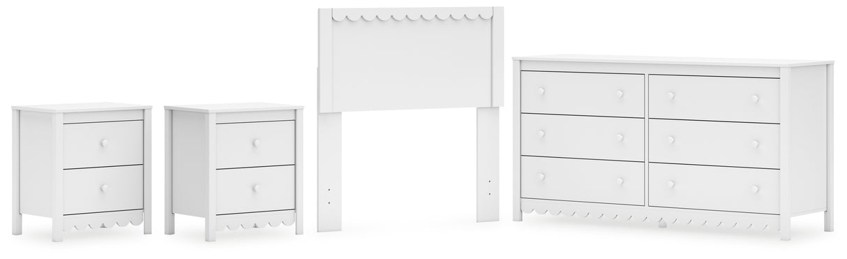 Hallityn Twin Panel Headboard with Dresser and 2 Nightstands in White from Ashley - Luna Furniture