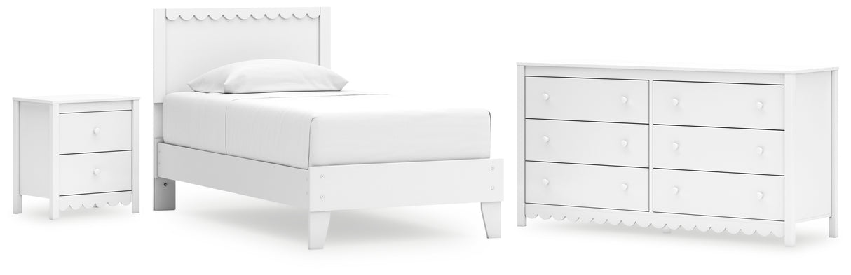 Hallityn Twin Panel Platform Bed with Dresser and Nightstand in White from Ashley - Luna Furniture