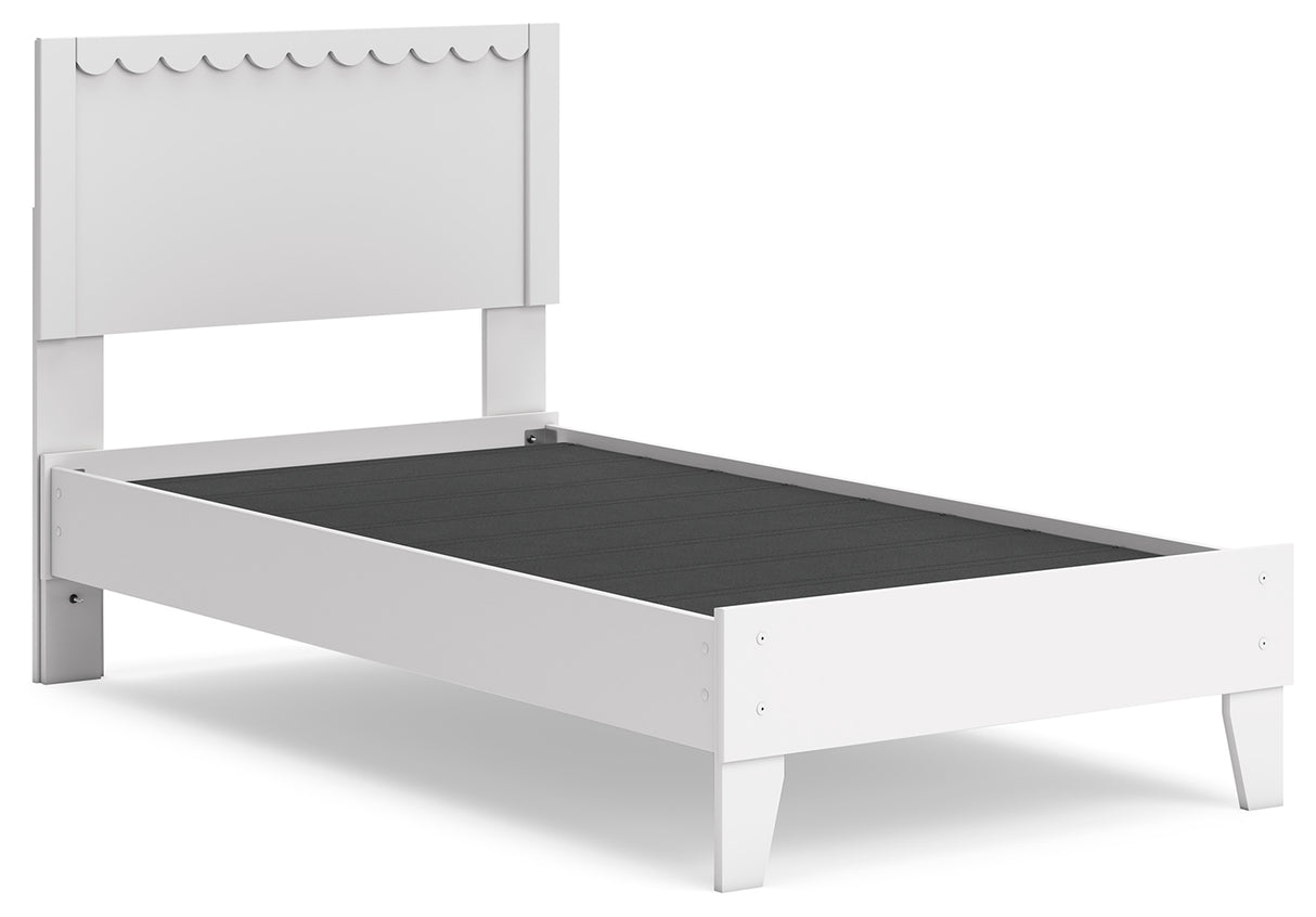 Hallityn Twin Panel Platform Bed with Dresser, Chest and 2 Nightstands in White from Ashley - Luna Furniture
