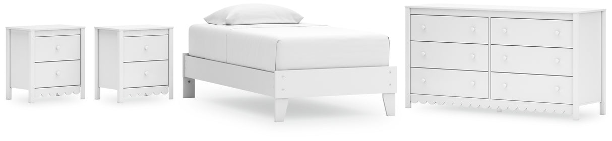 Hallityn Twin Platform Bed with Dresser and 2 Nightstands in White from Ashley - Luna Furniture