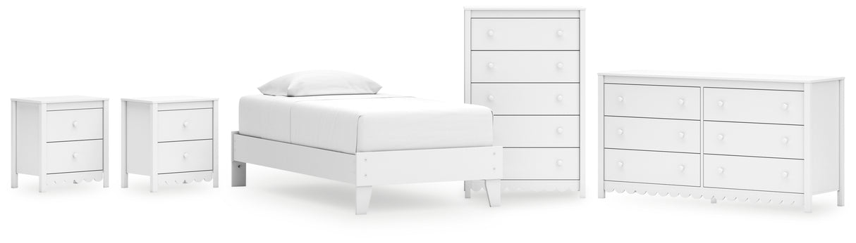 Hallityn Twin Platform Bed with Dresser, Chest and 2 Nightstands in White from Ashley - Luna Furniture