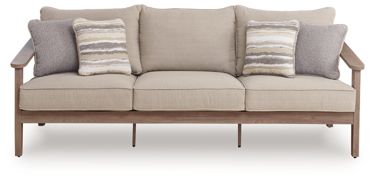 Harmony Headlands Natural/Gray Outdoor Sofa with Cushion from Ashley - Luna Furniture