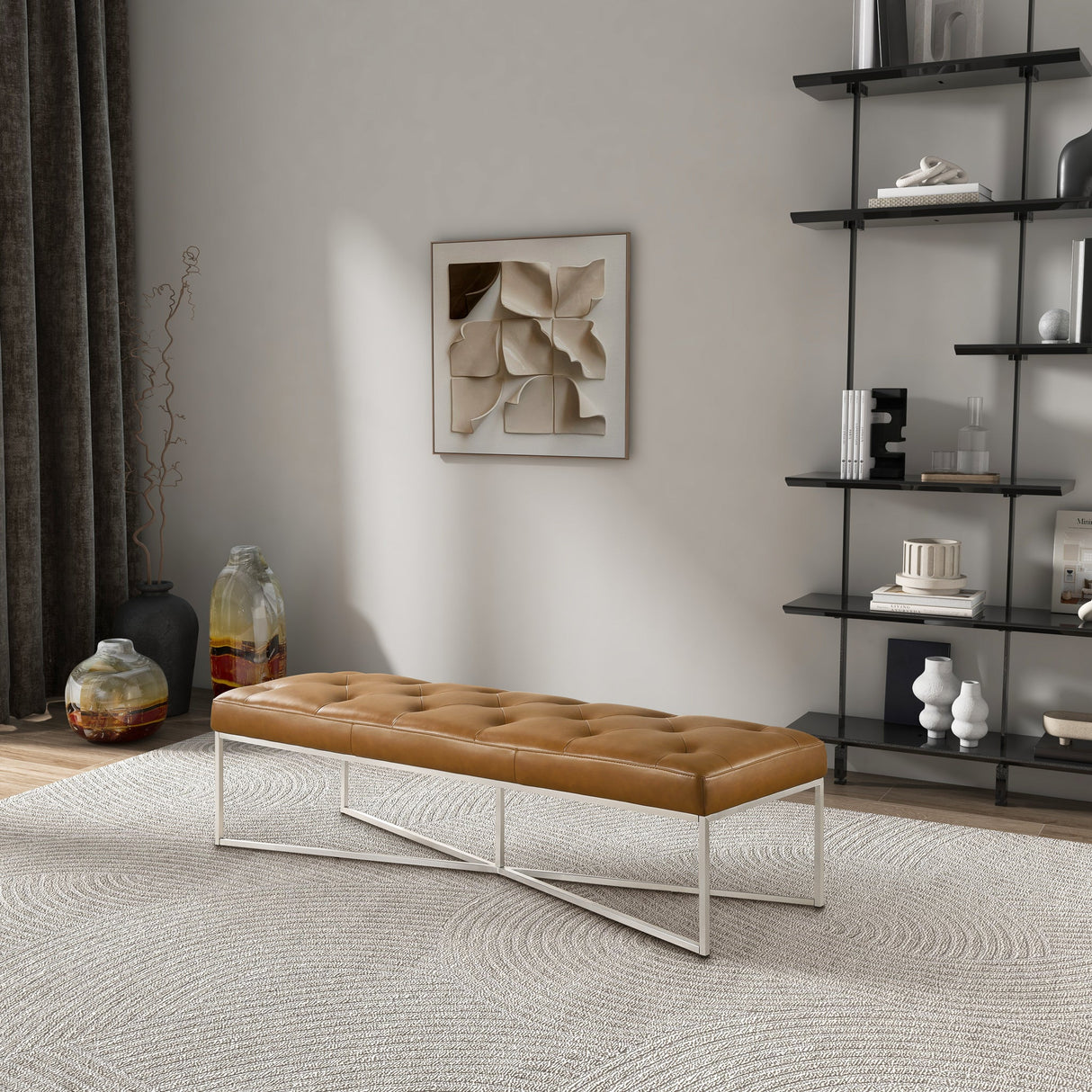 Harper Tan Leather Bench from Ashcroft Furniture - Luna Furniture