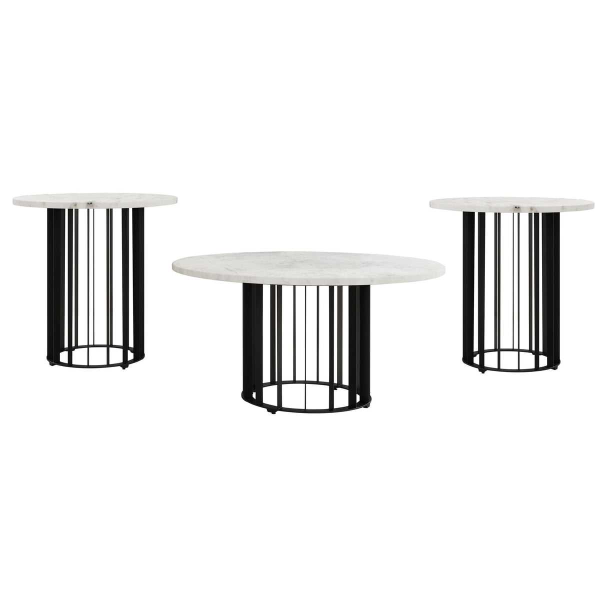 Haven Black 3-Piece Round Marble Coffee and End Table Set from Coaster - Luna Furniture