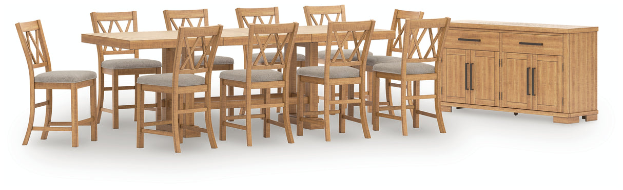 Havonplane Counter Height Dining Table and 10 Barstools and Storage in Brown from Ashley Furniture - Luna Furniture