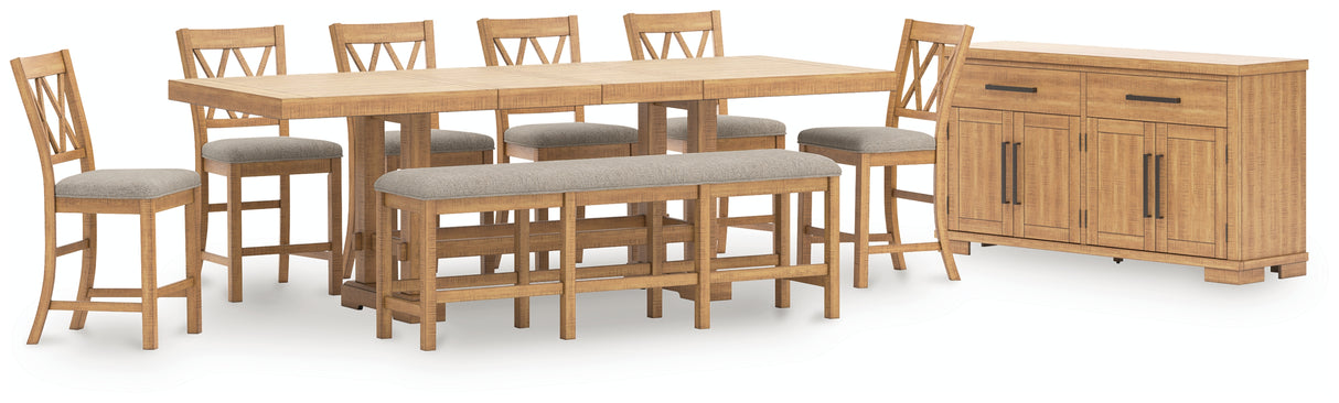Havonplane Counter Height Dining Table and 6 Barstools and Bench with Storage in Brown from Ashley - Luna Furniture