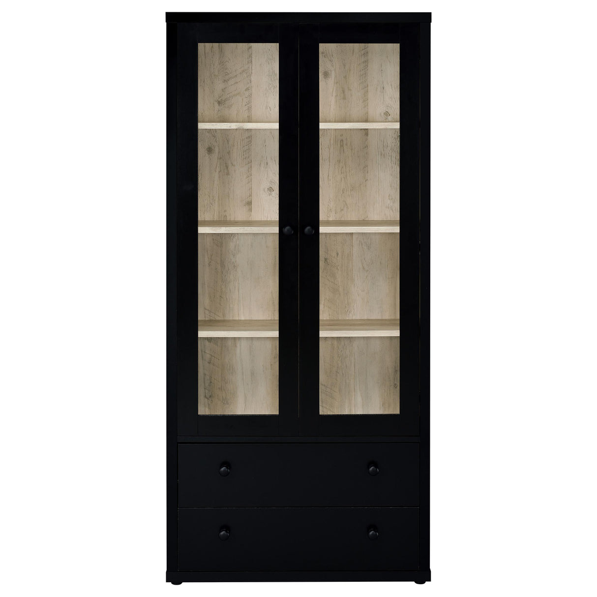 Hawthorne Black 4-Shelf Glass Door Tall Cabinet with Drawers from Coaster - Luna Furniture