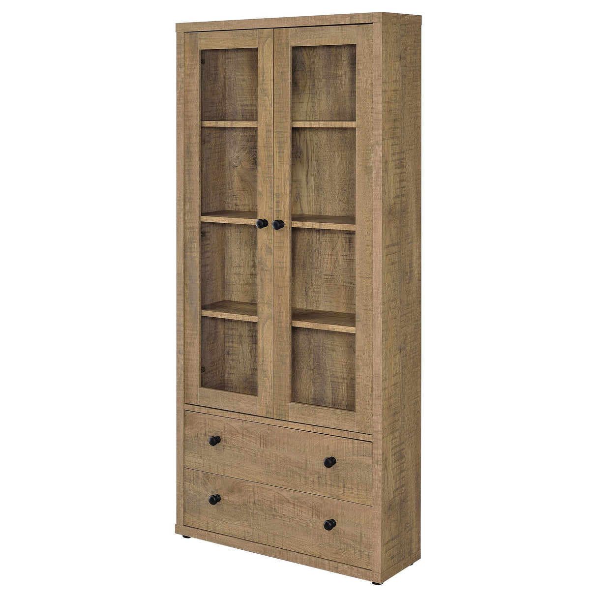 Hawthorne Mango 4-Shelf Glass Door Tall Cabinet with Drawers from Coaster - Luna Furniture