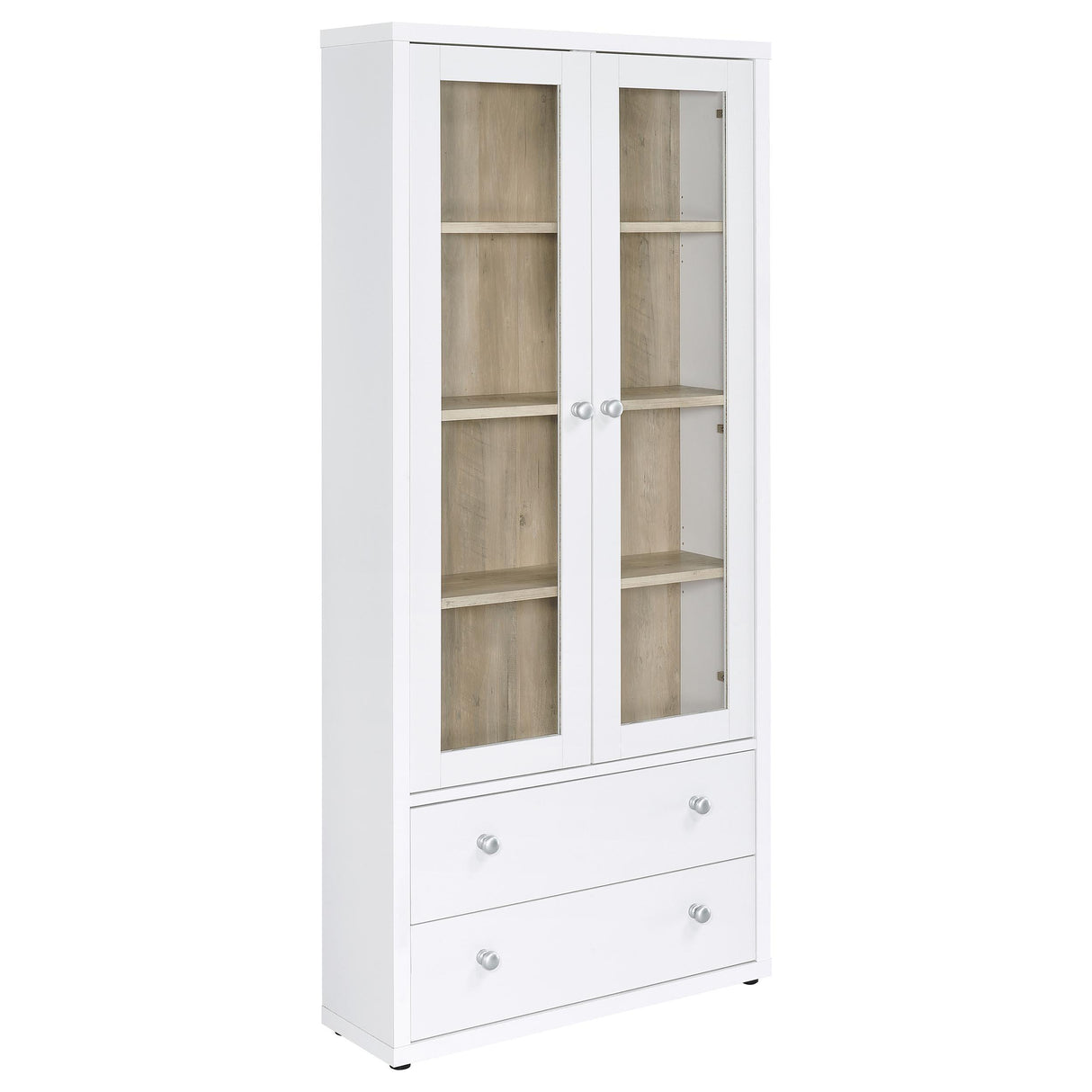 Hawthorne White 4-Shelf Glass Door Tall Cabinet with Drawers from Coaster - Luna Furniture