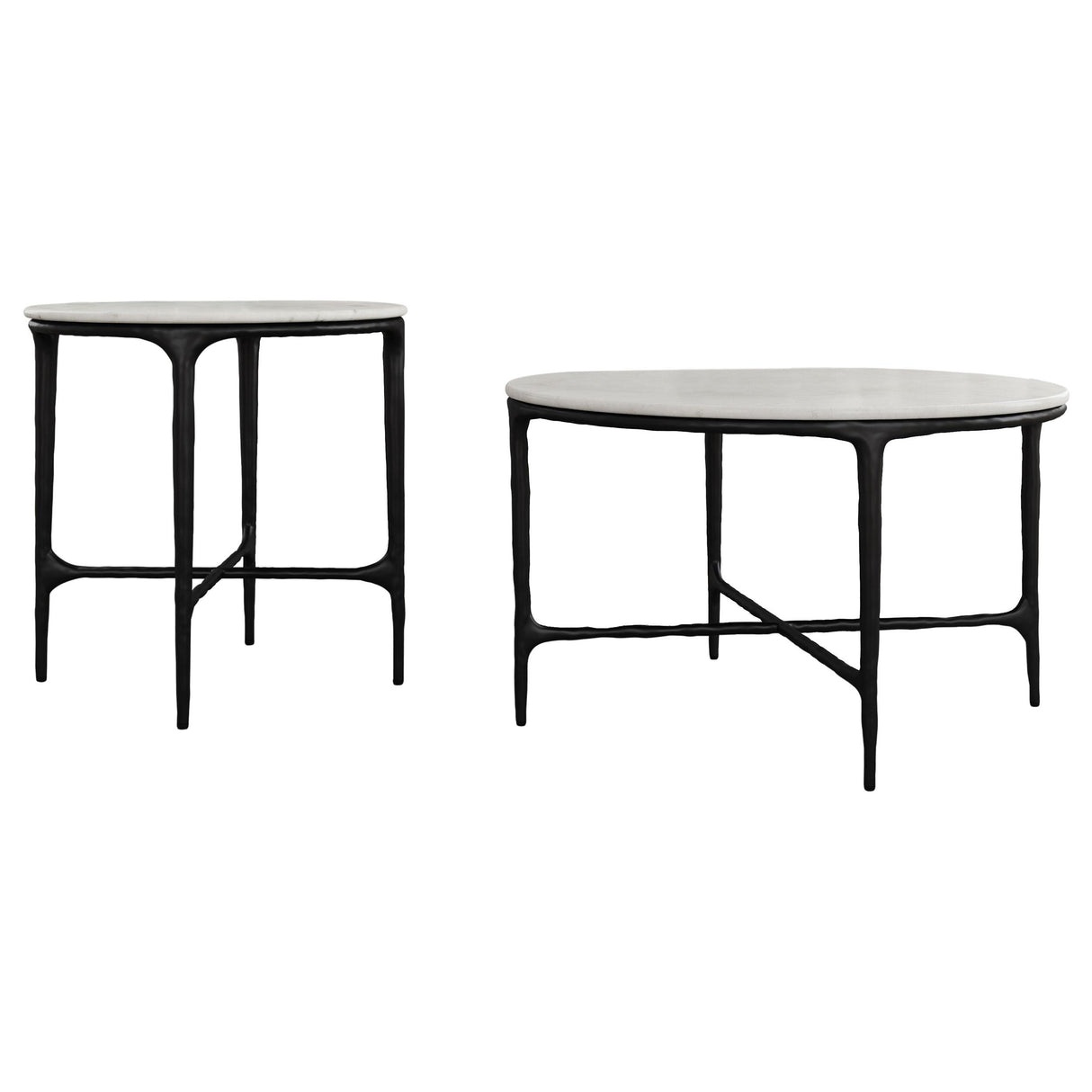 Hermas White and Black 2-Piece Round Marble Coffee and End Table Set from Coaster - Luna Furniture