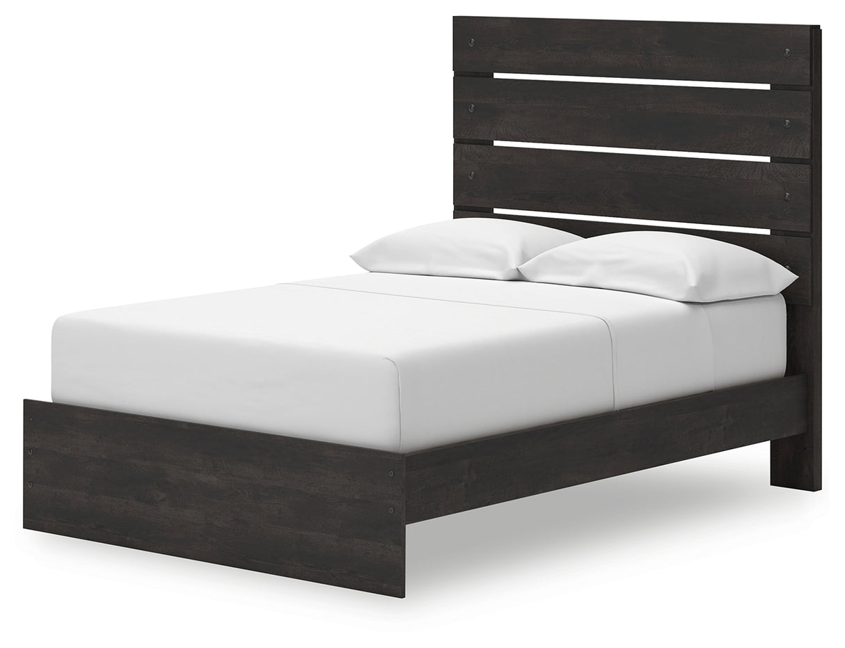 Hollivern Full Panel Bed with Storage with Mirrored Dresser and Nightstand in Dark Gray from Ashley - Luna Furniture