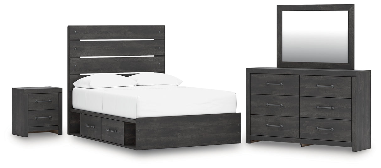 Hollivern Full Panel Bed with Storage with Mirrored Dresser and Nightstand in Dark Gray from Ashley - Luna Furniture
