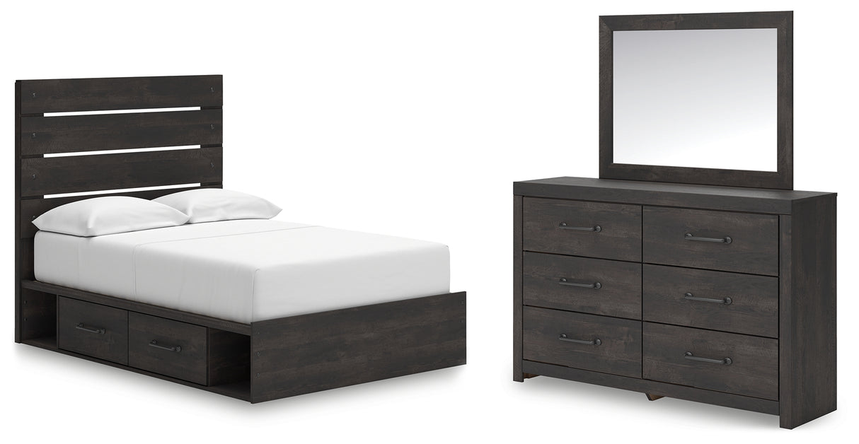 Hollivern Full Panel Bed with Storage with Mirrored Dresser in Dark Gray from Ashley - Luna Furniture