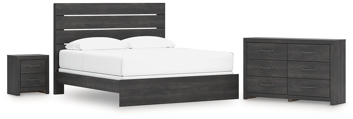 Hollivern King Panel Bed with Dresser and Nightstand in Dark Gray from Ashley - Luna Furniture