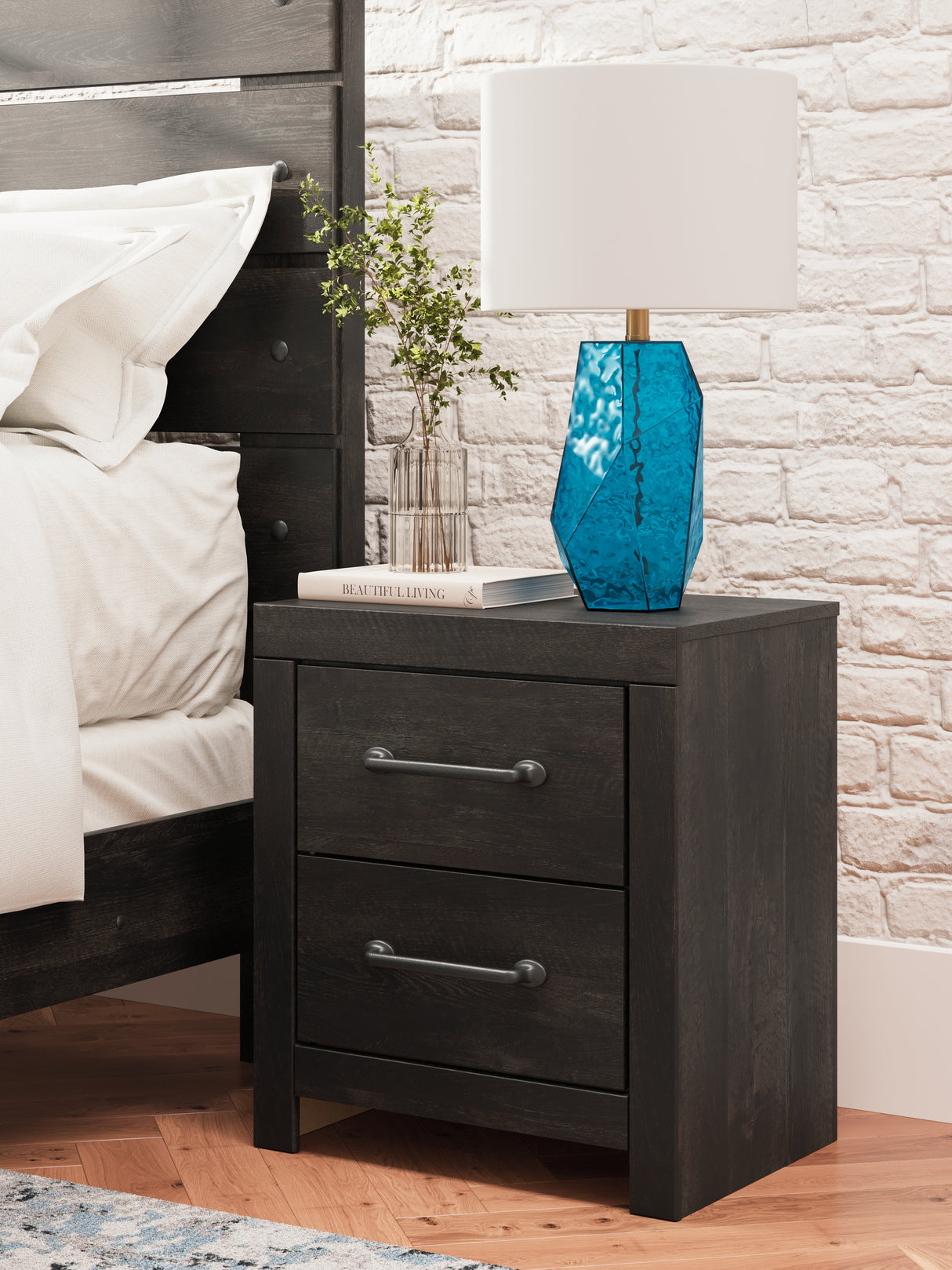 Hollivern King Panel Bed with Mirrored Dresser, Chest and 2 Nightstands in Dark Gray from Ashley - Luna Furniture