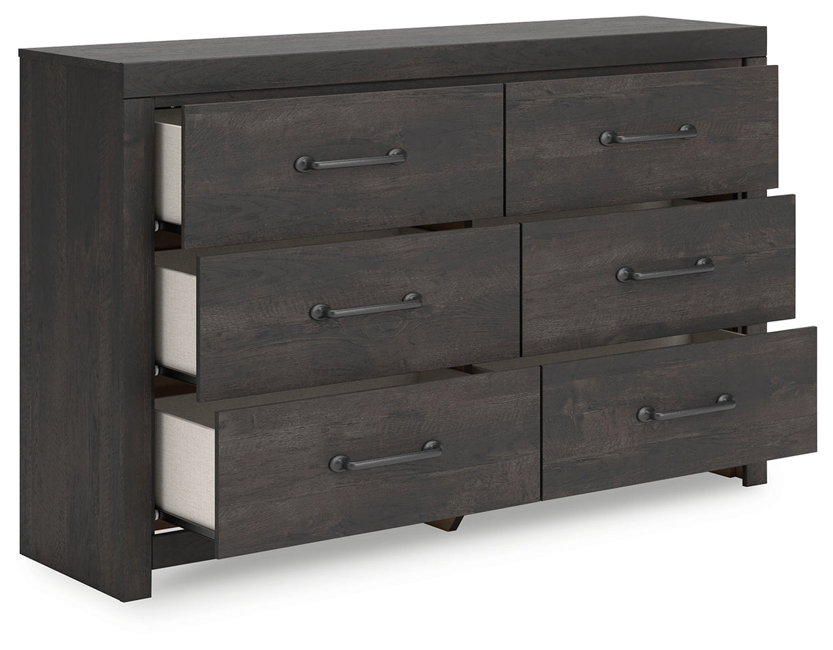 Hollivern Twin Panel Bed with Storage with Dresser in Dark Gray from Ashley - Luna Furniture