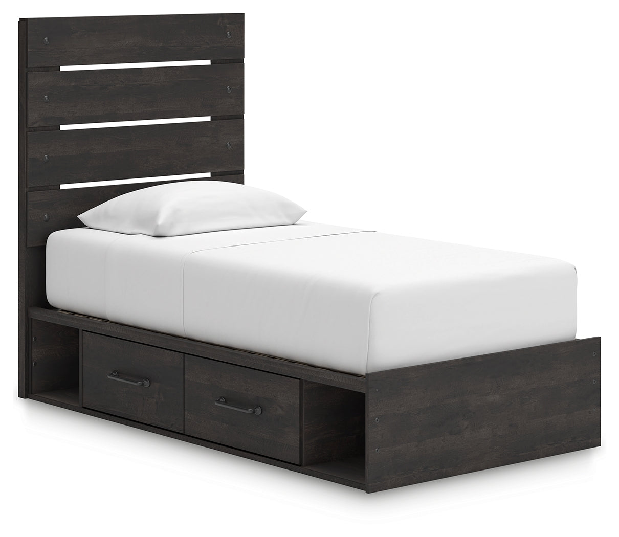 Hollivern Twin Panel Bed with Storage with Mirrored Dresser, Chest and Nightstand in Dark Gray from Ashley - Luna Furniture