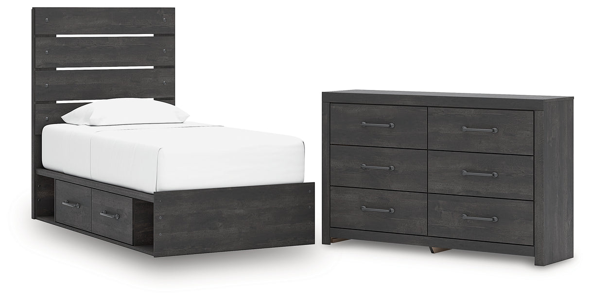 Hollivern Twin Panel Storage Bed with Dresser in Dark Gray from Ashley - Luna Furniture