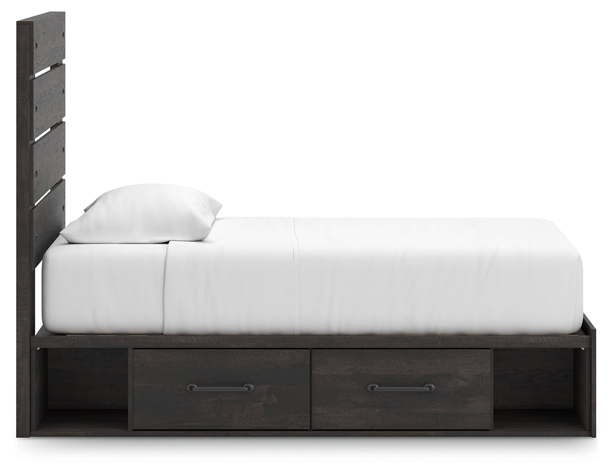 Hollivern Twin Panel Storage Bed with Mirrored Dresser and 2 Nightstands in Dark Gray from Ashley - Luna Furniture