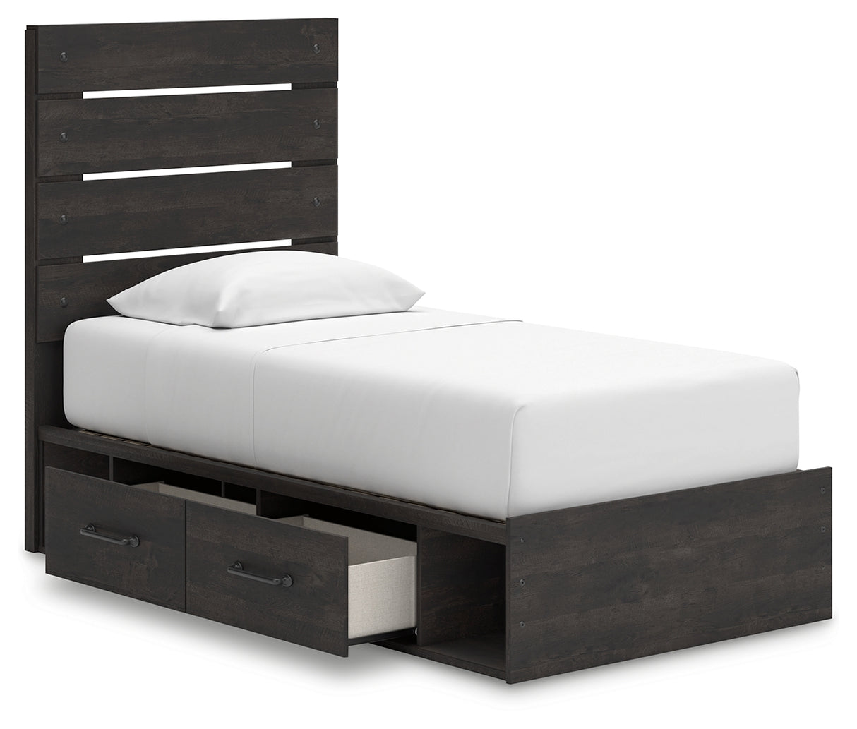 Hollivern Twin Panel Storage Bed with Mirrored Dresser and Nightstand in Dark Gray from Ashley - Luna Furniture