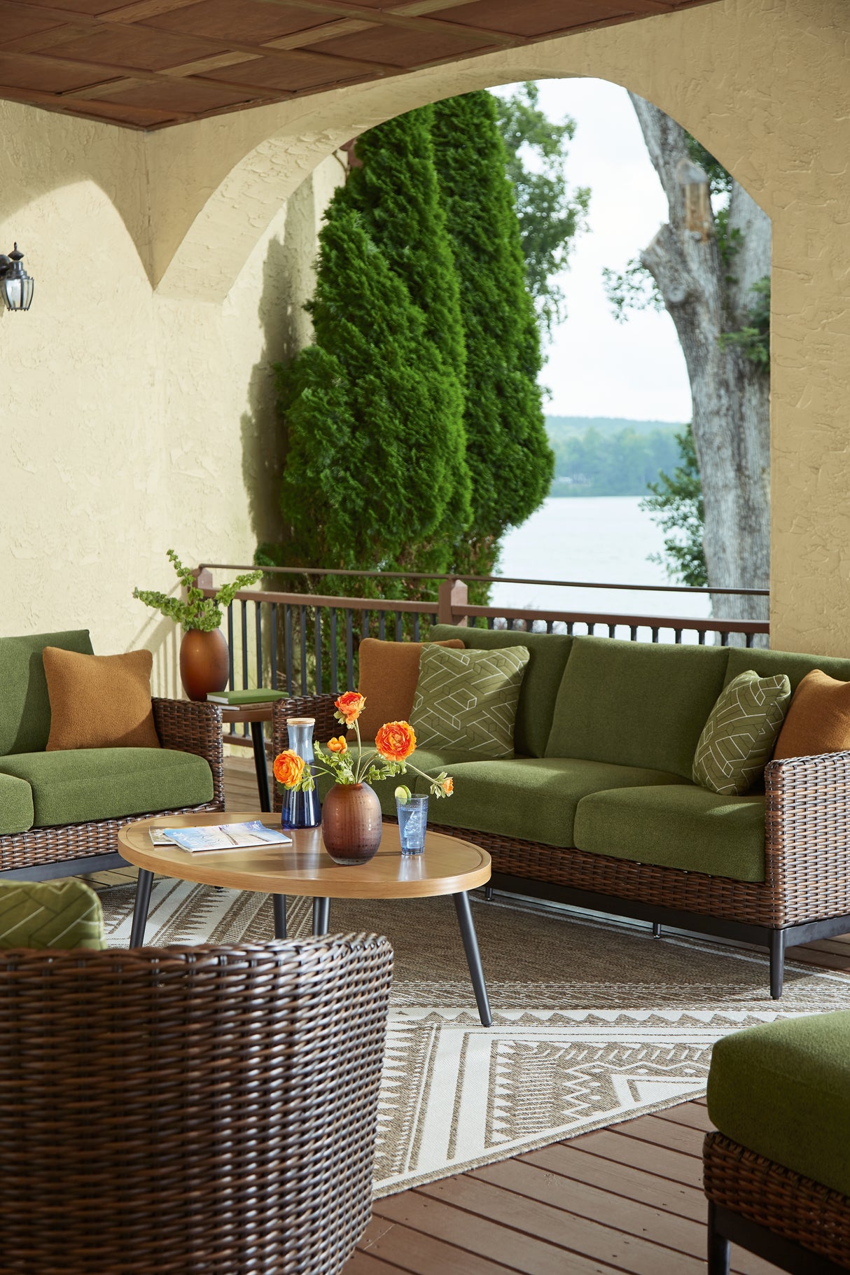 Horizon Hall 2 Lounge Chairs with End Table in Brown/Green from Ashley Furniture - Luna Furniture