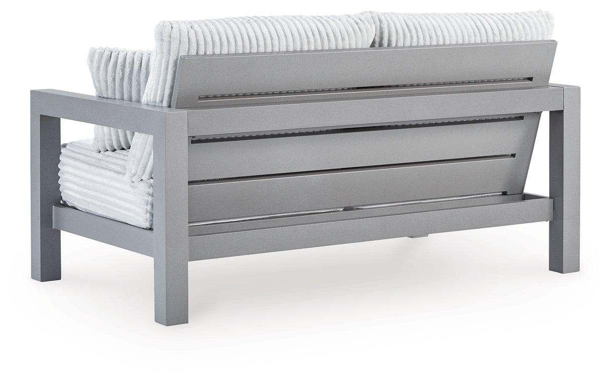 Hurley Park Gray Outdoor Loveseat with Cushion from Ashley - Luna Furniture