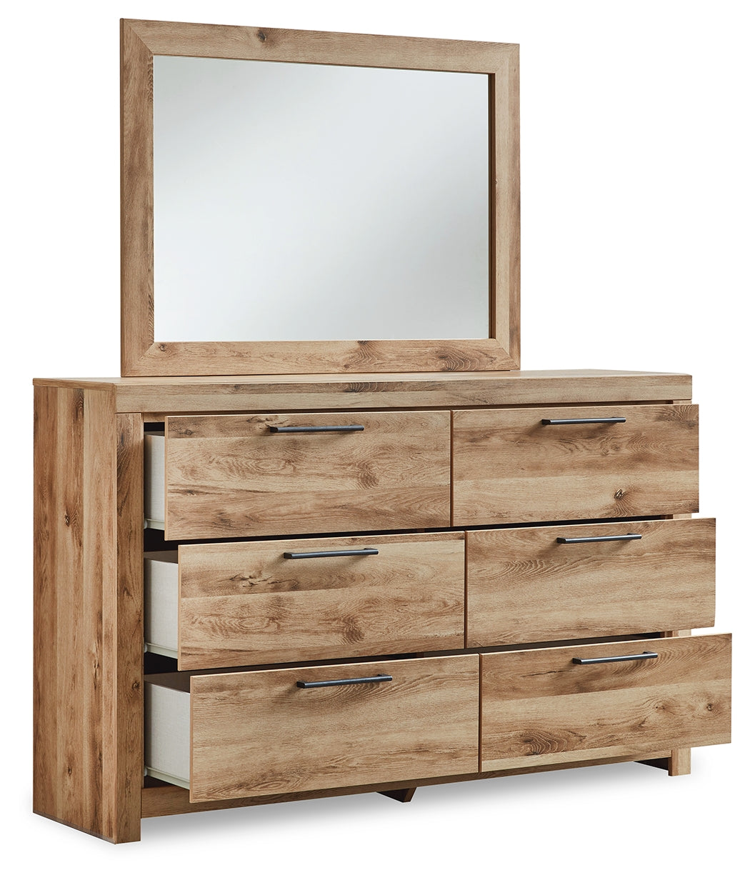 Hyanna Twin Panel Bed with Mirrored Dresser, Chest and 2 Nightstands in Tan Brown from Ashley - Luna Furniture