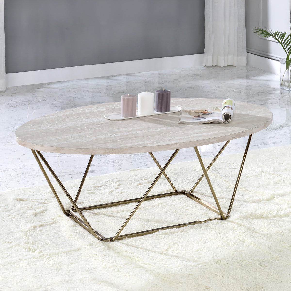 Rowyn Copper Metal Base Faux Marble Top Cocktail Table from Steve Silver - Luna Furniture