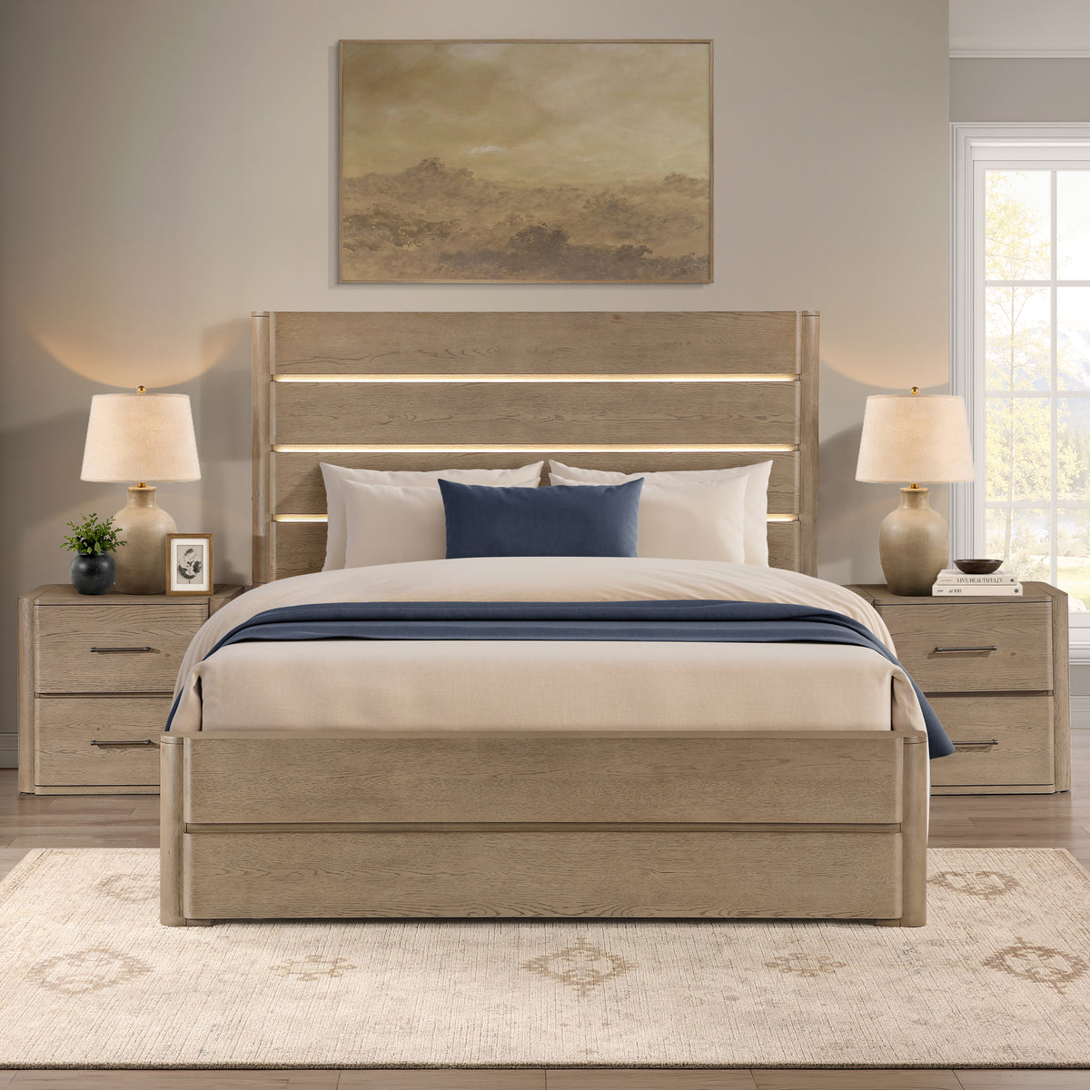 Theo Brown Queen Panel Bed with LED Strips from Steve Silver - Luna Furniture