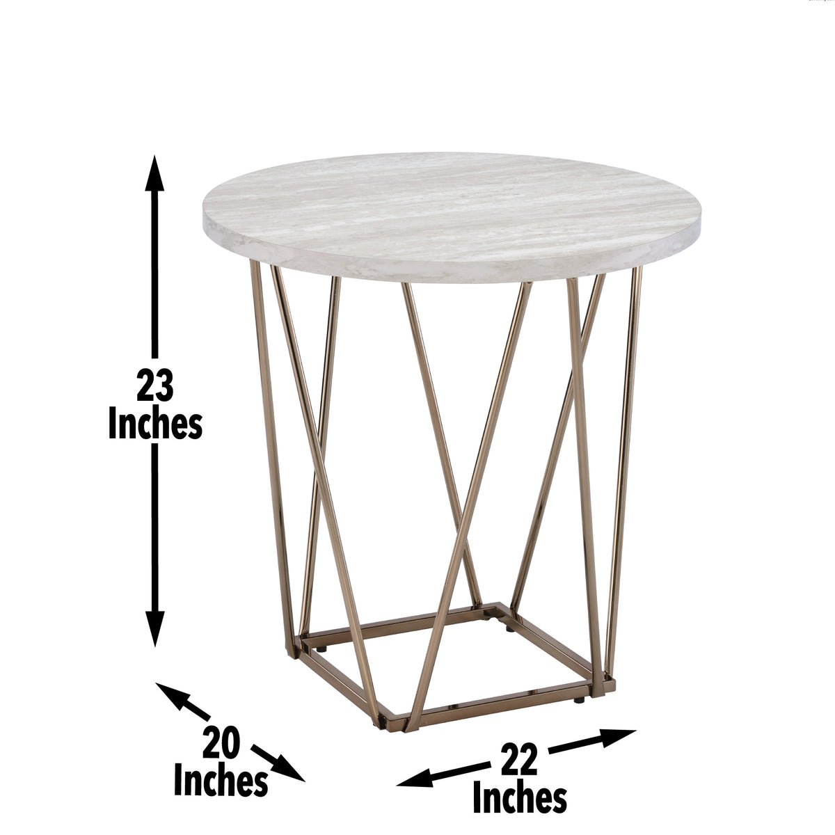 Rowyn Copper Metal Base Faux Marble Top End Table from Steve Silver - Luna Furniture
