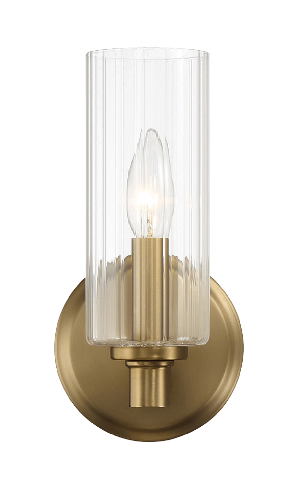 Jardin Single Light Wall Sconce with Clear Ribbed Glass and Satin Brass from Ashcroft Furniture - Luna Furniture