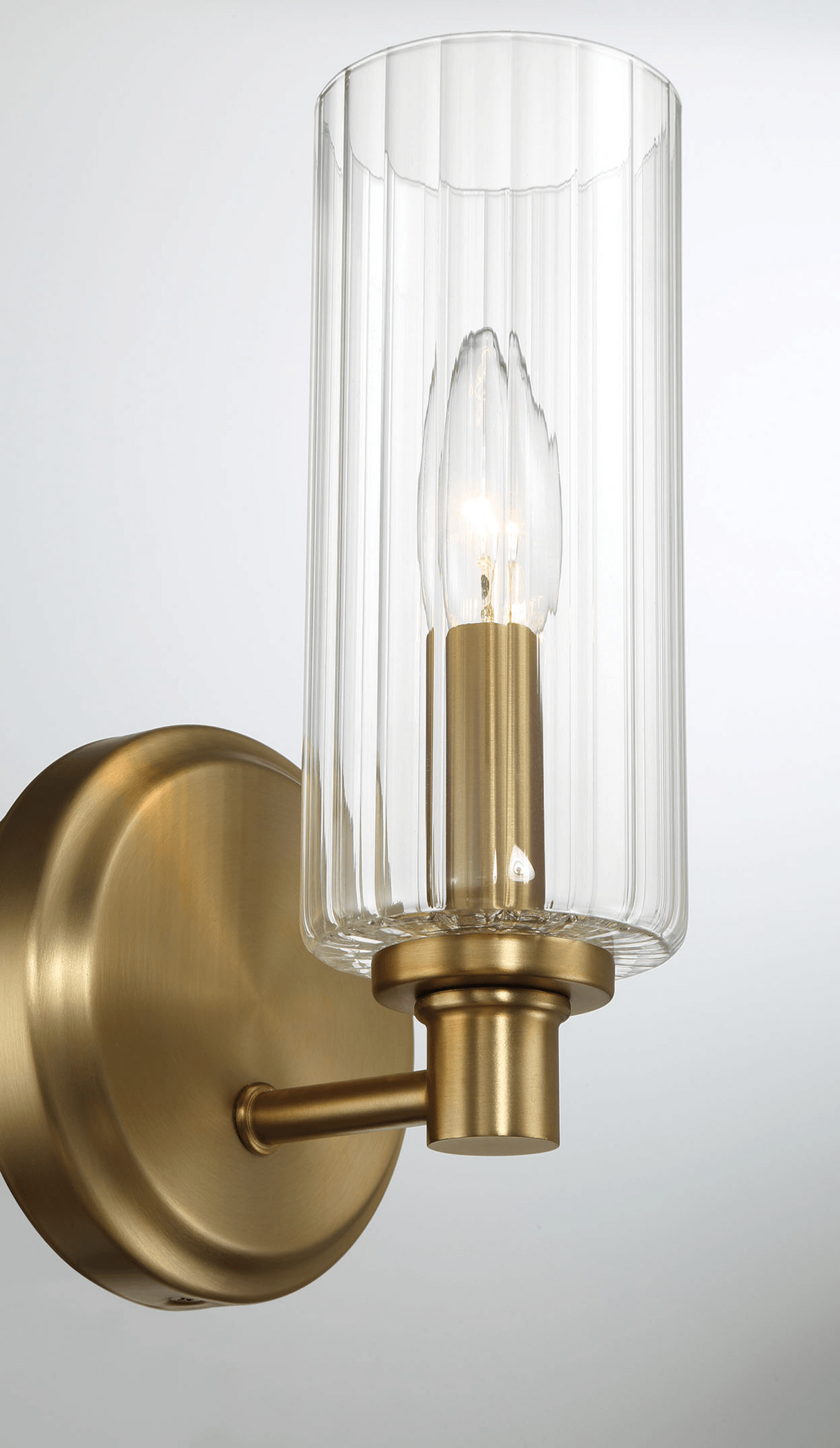 Jardin Single Light Wall Sconce with Clear Ribbed Glass and Satin Brass from Ashcroft Furniture - Luna Furniture