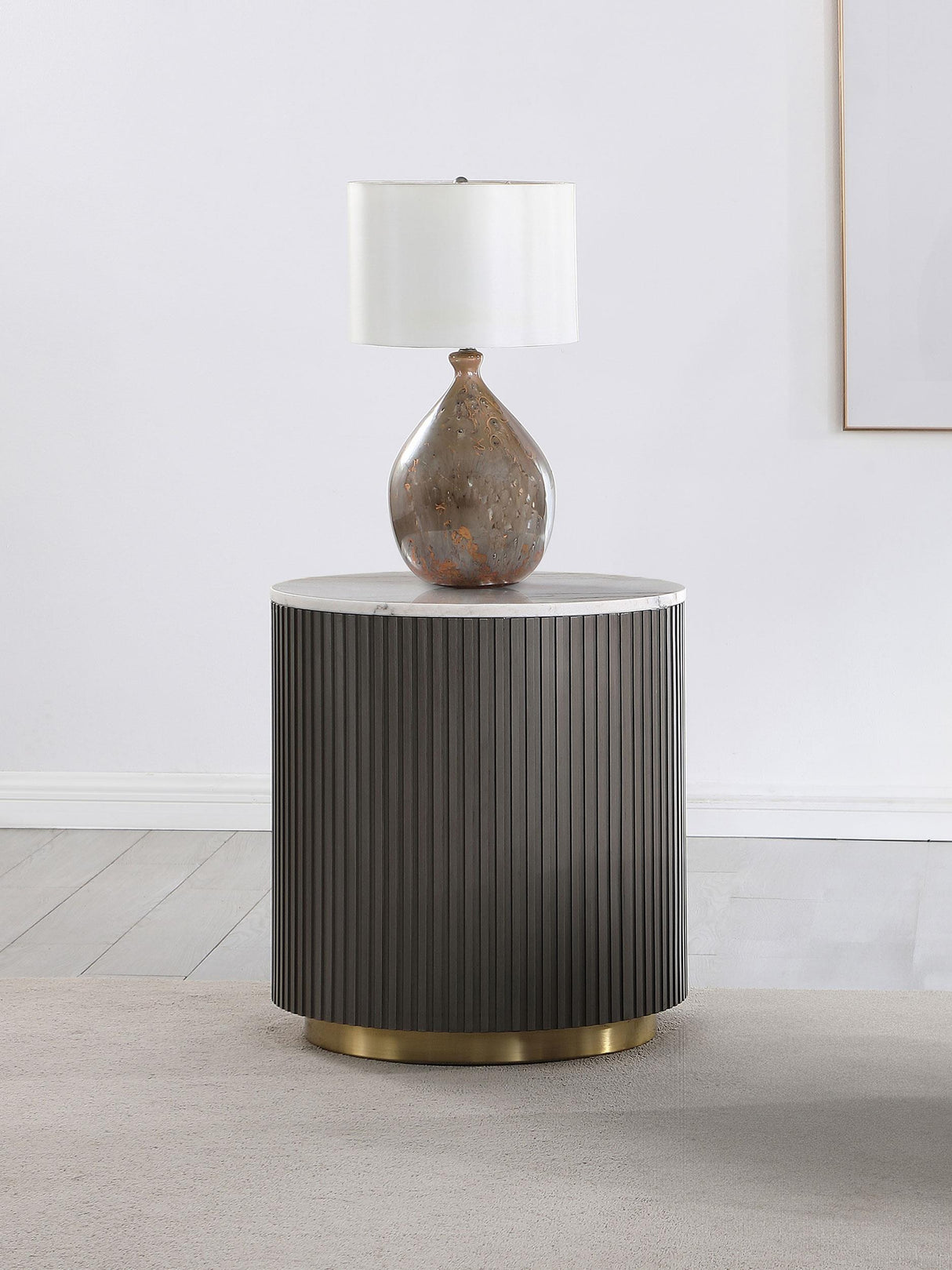 Jason White and Charcoal Round Marble Top Side End Table from Coaster - Luna Furniture