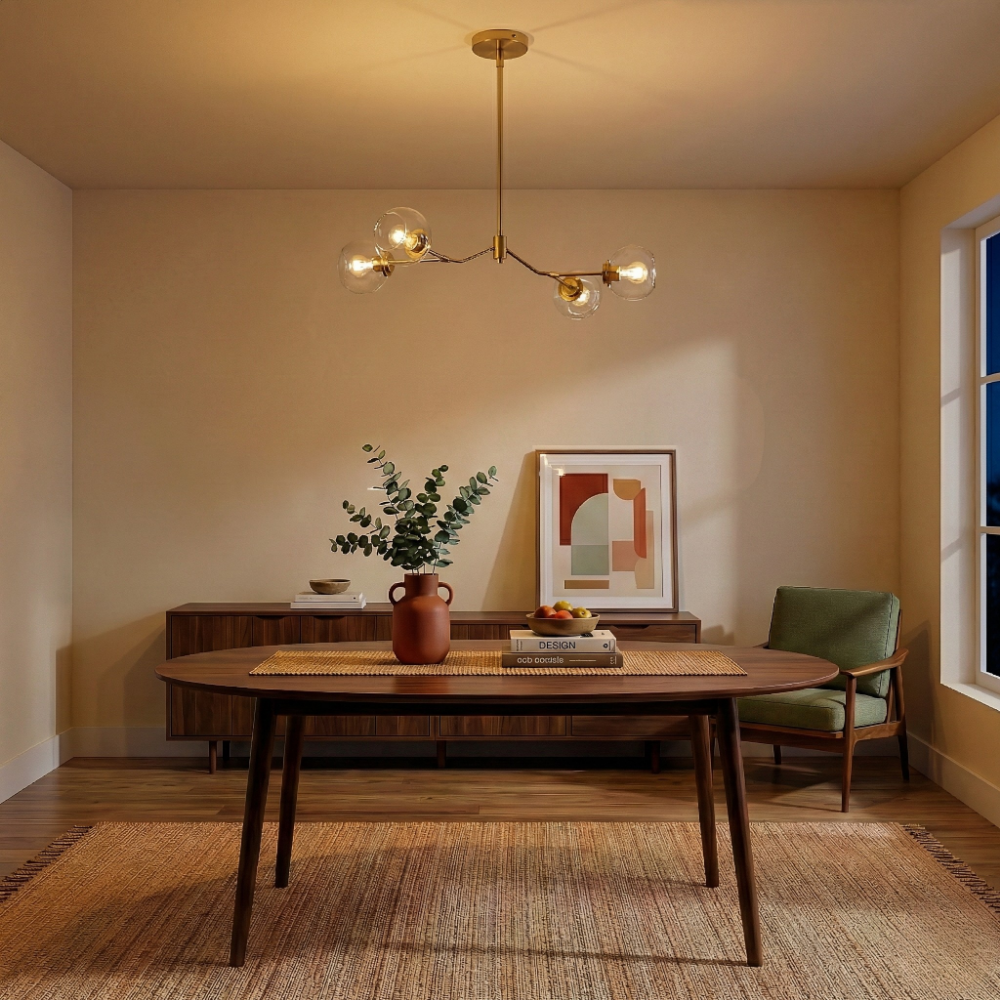 Jewel Four Lights Modern Farmhouse Chandelier Ceiling Hanging Light Fixture For Kitchen Island Dining Room 36"L × 20"W × 7.25"H with Clear Glass from Ashcroft Furniture - Luna Furniture