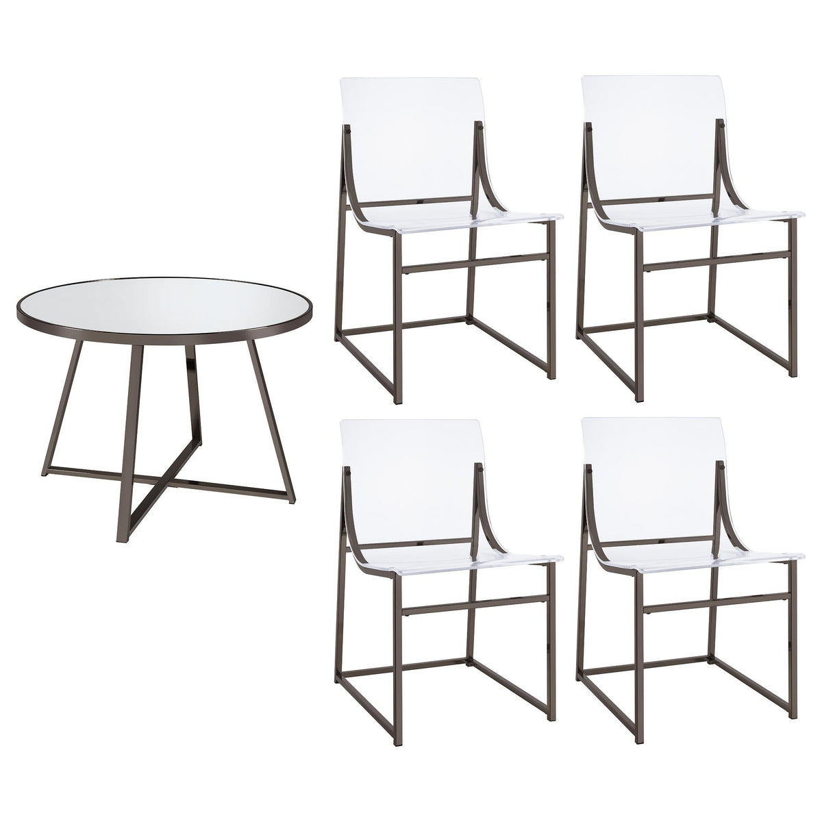 Jillian Black Nickel 5-piece Round Mirror Top Dining Set from Coaster - Luna Furniture