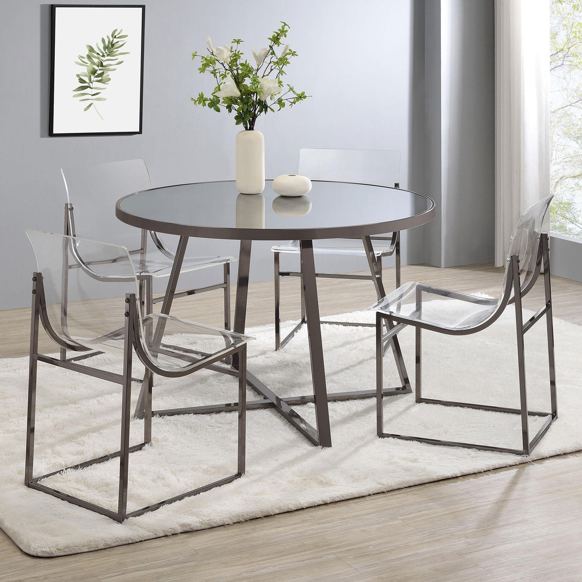 Jillian Black Nickel 5-piece Round Mirror Top Dining Set from Coaster - Luna Furniture