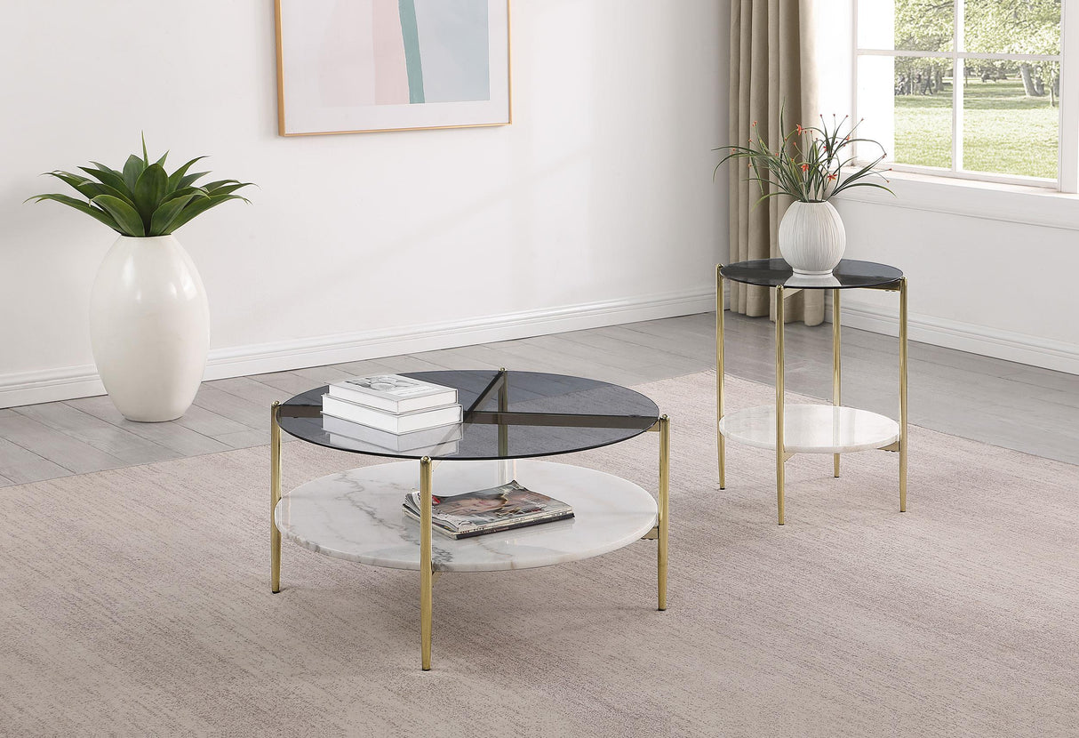 Jonelle Gold 2-Piece Round Coffee and End Table Set from Coaster - Luna Furniture