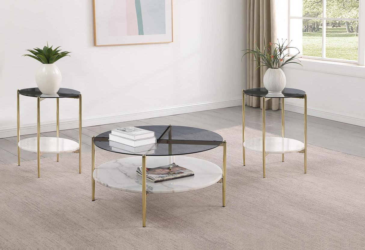 Jonelle Gold 3-Piece Round Coffee and End Table Set from Coaster - Luna Furniture