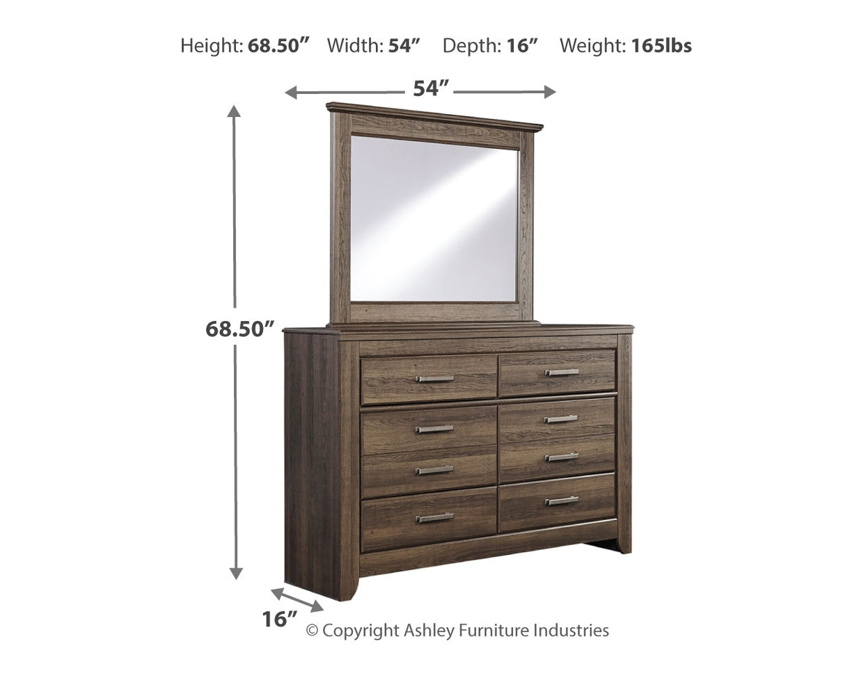 Juararo California King Poster Bed with Mirrored Dresser in Dark Brown from Ashley - Luna Furniture